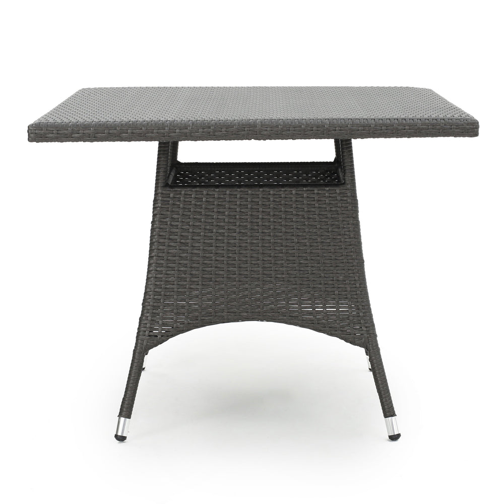 English Elm Christopher Knight Home® - CORSICA Square Dining Table Grey Rattan Outdoor Bistro Weather-Resistant Wicker Iron Frame 36.6" 56316.00GRY