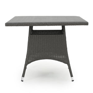 English Elm Christopher Knight Home® - CORSICA Square Dining Table Grey Rattan Outdoor Bistro Weather-Resistant Wicker Iron Frame 36.6" 56316.00GRY