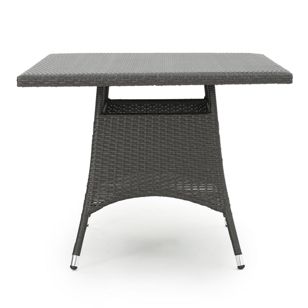 English Elm Christopher Knight Home® - CORSICA Square Dining Table Grey Rattan Outdoor Bistro Weather-Resistant Wicker Iron Frame 36.6" 56316.00GRY