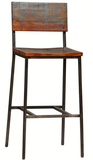 Zoey Rustic Acacia and Antique Iron High Back Bar Stool, Set of 2