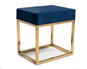 VIG Furniture Downey Blue Velvet Ottoman With Polished Gold Base — Compact Glam Accent Seat For Living Rooms VGFH-FDC8016-BLU