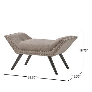 English Elm Christopher Knight Home® - Modern Button Tufted Sitting Bench with Nailhead Trim and Birch Wood Legs — Upholstered Accent Ottoman for Entryway or Living Room Seating Grey 54753.00GRA