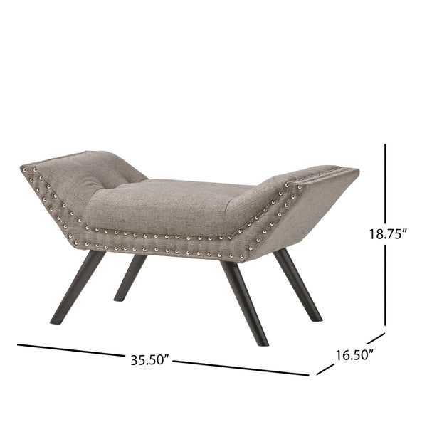 English Elm Christopher Knight Home® - Modern Button Tufted Sitting Bench with Nailhead Trim and Birch Wood Legs — Upholstered Accent Ottoman for Entryway or Living Room Seating Grey 54753.00GRA
