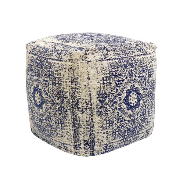 Pasargad Home Grandcanyon Cotton Pouf In Navy/Ivory - Chic Handcrafted Accent For Any Room Navy Cotton Ppf-182-1