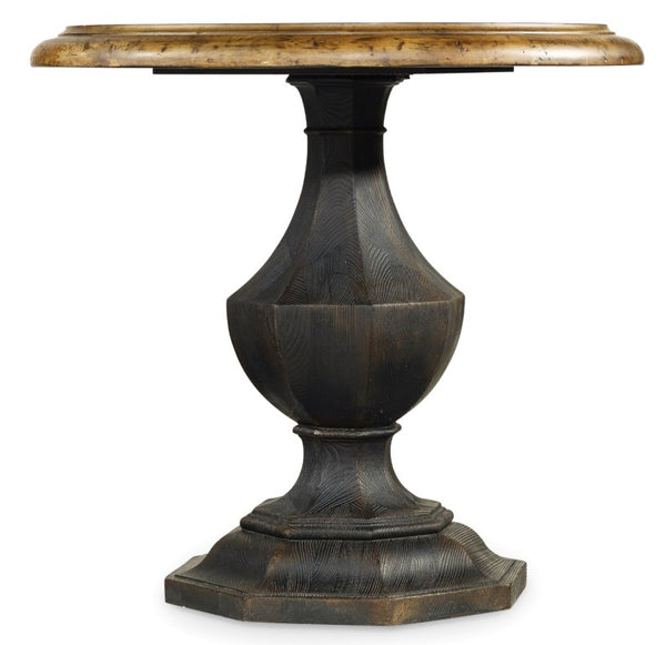 Hooker Furniture Sanctuary Rustic Round Accent Table With Two-Tone Distressed Finish, Solid Wood Pedestal End Table 5402-50001