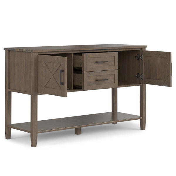 English Elm Ela Solid Wood Console Table Smoky Brown — Handcrafted, 2 Drawers, 2 Cabinets, Open Shelf, 48" Wide B136P158600