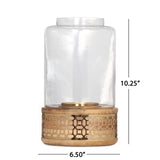 Christopher Knight Home® - Noble House - Lippert Boho Handcrafted Mango Wood Hurricane Candle Holder, Natural and Gold