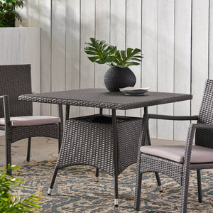English Elm Christopher Knight Home® - CORSICA Square Dining Table Grey Rattan Outdoor Bistro Weather-Resistant Wicker Iron Frame 36.6" 56316.00GRY