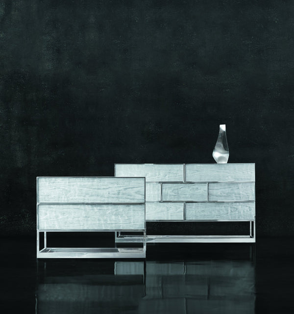 Bernhardt Bernhardt Parkhurst Dresser – High-Sheen White Lacquer, Polished Stainless Steel Frame, 7 Drawer Storage 382051