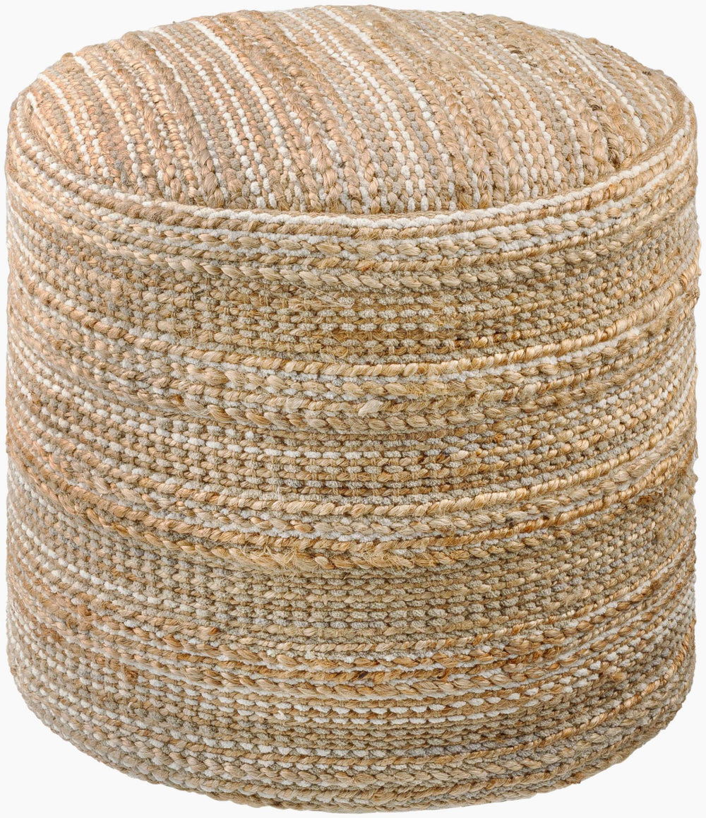 Surya Denpasar Global-inspired 18" Pouf - Cozy Jute & Cotton Blend, Versatile Seating & Footrest Solution Beige Jute,Cotton,Cotton,Polybeads Dppf001-181818