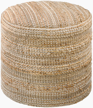 Surya Denpasar Global-inspired 18" Pouf - Cozy Jute & Cotton Blend, Versatile Seating & Footrest Solution Beige Jute,Cotton,Cotton,Polybeads Dppf001-181818
