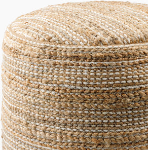 Surya Denpasar Global-inspired 18" Pouf - Cozy Jute & Cotton Blend, Versatile Seating & Footrest Solution Beige Jute,Cotton,Cotton,Polybeads Dppf001-181818