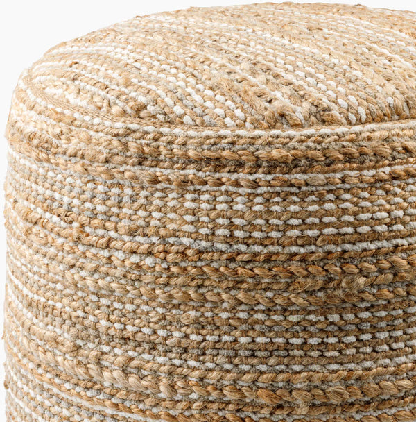 Surya Denpasar Global-inspired 18" Pouf - Cozy Jute & Cotton Blend, Versatile Seating & Footrest Solution Beige Jute,Cotton,Cotton,Polybeads Dppf001-181818