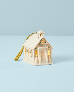 Lenox Christmas Village Schoolhouse Lighted Ornament Ivory, IVORY PORCELAIN 883293