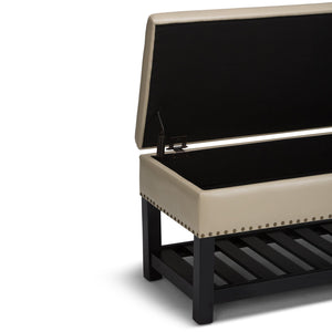 English Elm Lomond Storage Ottoman Bench - Elegant Satin Cream Upholstered Seat With Hidden Storage & Style B136P159123