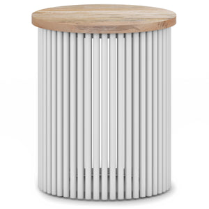 English Elm Demy Accent Table with Sustainable Mango Wood Top and Slatted Metal Base — Compact, Durable Style Light Brown B136P158993