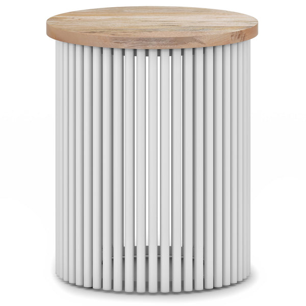 English Elm Demy Accent Table with Sustainable Mango Wood Top and Slatted Metal Base — Compact, Durable Style Light Brown B136P158993