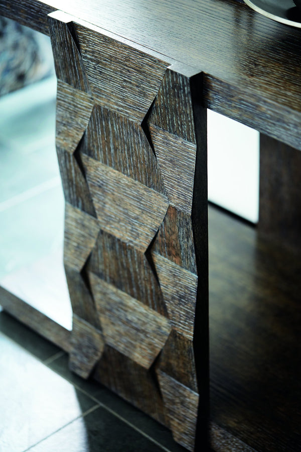 Bernhardt Bernhardt Linea Open Base End Table With Cerused Charcoal Oak Veneer, Rustic-Modern Sculptural Design 384121B