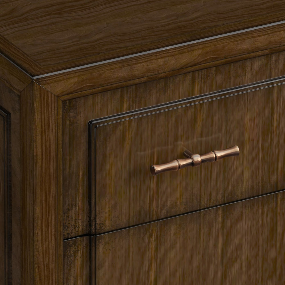 A.R.T. Furniture Eave 5-drawer Chest: Elegant Quartered Walnut Nightstand With Luxe Faux Bamboo Gold Hardware Brown Material(S), Poplar And Parawood Solids,Walnut Veneer 336150-1860