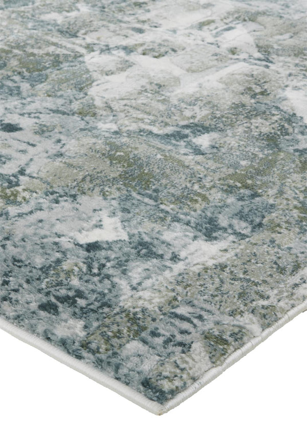 Feizy Rugs Atwell Contemporary Abstract Low Pile Rug - Ethereal Distressed Design In Silvery Aqua And Gray Green,Ivory Polypropylene Atl3868fgrnmlti38