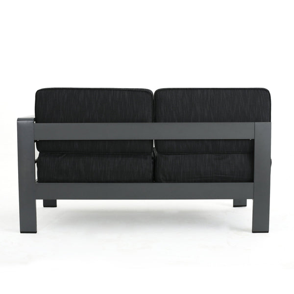 English Elm Cape Coral Modular Outdoor Sectional Aluminum Frame Khaki Cushions Glass Table 57591.00GRY