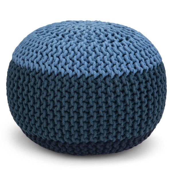 English Elm Nikki Hand-Knit Round Pouf Ottoman with Supportive Bead Fill, Versatile Accent Seat for Living Spaces Blue B136P159334