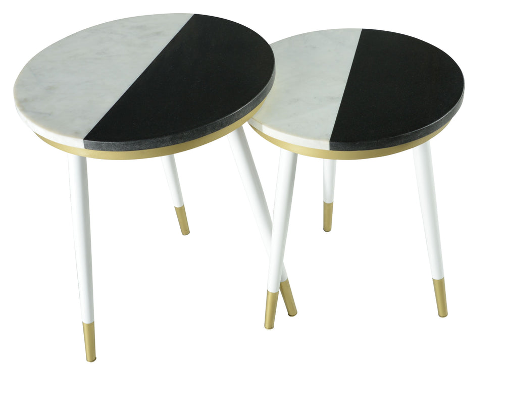 English Elm Steve Silver - Taj Marble Top Nesting Tables in White with Gold-Tip Legs, Floor Protectors & Unique Veining (Set) B081P157451