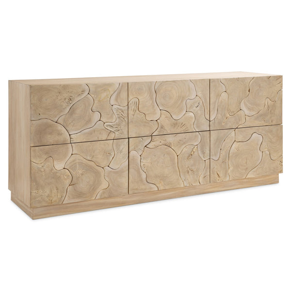 Bernhardt Bernhardt Calavaras Dresser In Bleached Teak — 6 Push-To-Open Drawers, Open-Work Rustic-Modern Design 347052