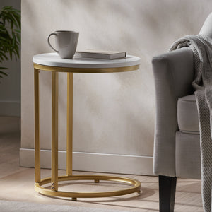 English Elm Christopher Knight Home® - END TABLE C-Shape Modern Glam Gold Frame with White Top, Durable Iron MDF Side Table for Sofa 68987.00