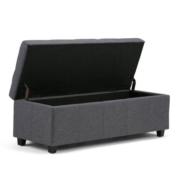 English Elm Castleford Storage Ottoman with Hidden Storage and Tufted Vegan Faux Leather Bench for Entryway Dark Gray B136P158182