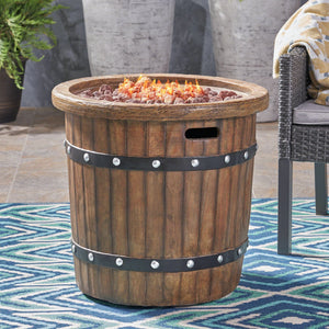 English Elm Round Mgo Concrete Outdoor Fire Pit 40000 Btu Propane Patio Gathering Centerpiece 62229.00DBRN-40K