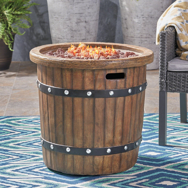 English Elm Round Mgo Concrete Outdoor Fire Pit 40000 Btu Propane Patio Gathering Centerpiece 62229.00DBRN-40K