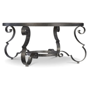 Bernhardt Bernhardt Criollo Round Cocktail Table With Hand-Distressed Wood Top & Scrollwork Steel Base, Rustic Elegance 302015