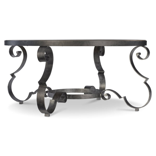 Bernhardt Bernhardt Criollo Round Cocktail Table With Hand-Distressed Wood Top & Scrollwork Steel Base, Rustic Elegance 302015