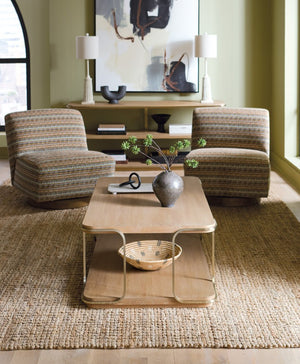 Hooker Furniture Banyon Banyon Bay Rectangle Cocktail Table → Desert Oak Wire-Brushed Top With Brushed Brass Supports, 50" 6081-80110-82