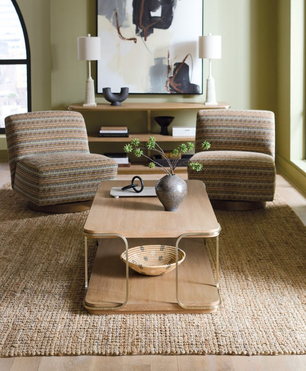 Hooker Furniture Banyon Banyon Bay Rectangle Cocktail Table → Desert Oak Wire-Brushed Top With Brushed Brass Supports, 50" 6081-80110-82