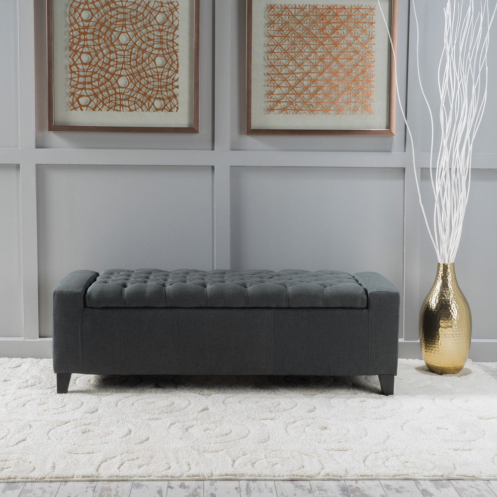 English Elm Guernsey Tufted Storage Ottoman with Lift Top Hidden Compartment for Living Rooms 59336.00DGY