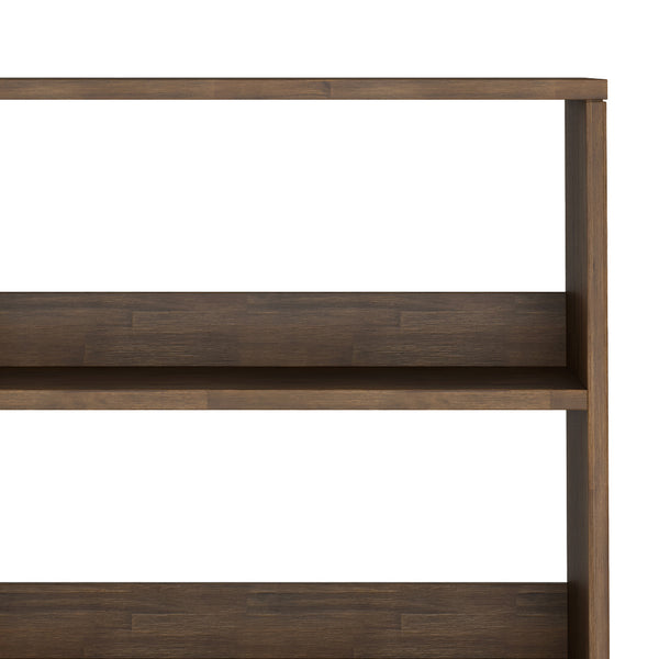 English Elm Chase Rustic Tall Bookcase in Aged Brown Acacia Wood with 4 Open Shelves, Drawer & Iron Legs B136P158525