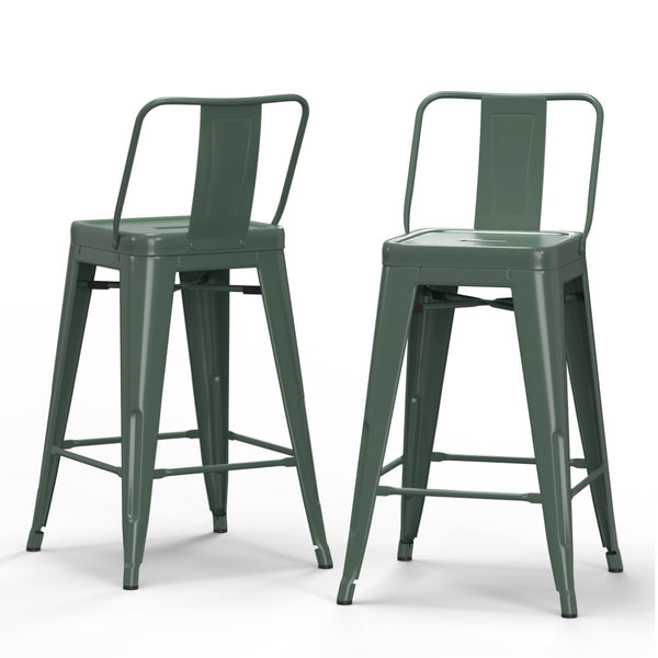 English Elm Rayne 24" Metal Counter Stools Set Of 2 - Stylish Deep Sage Green For Kitchen & Bar Seating B136P159482-GIGA