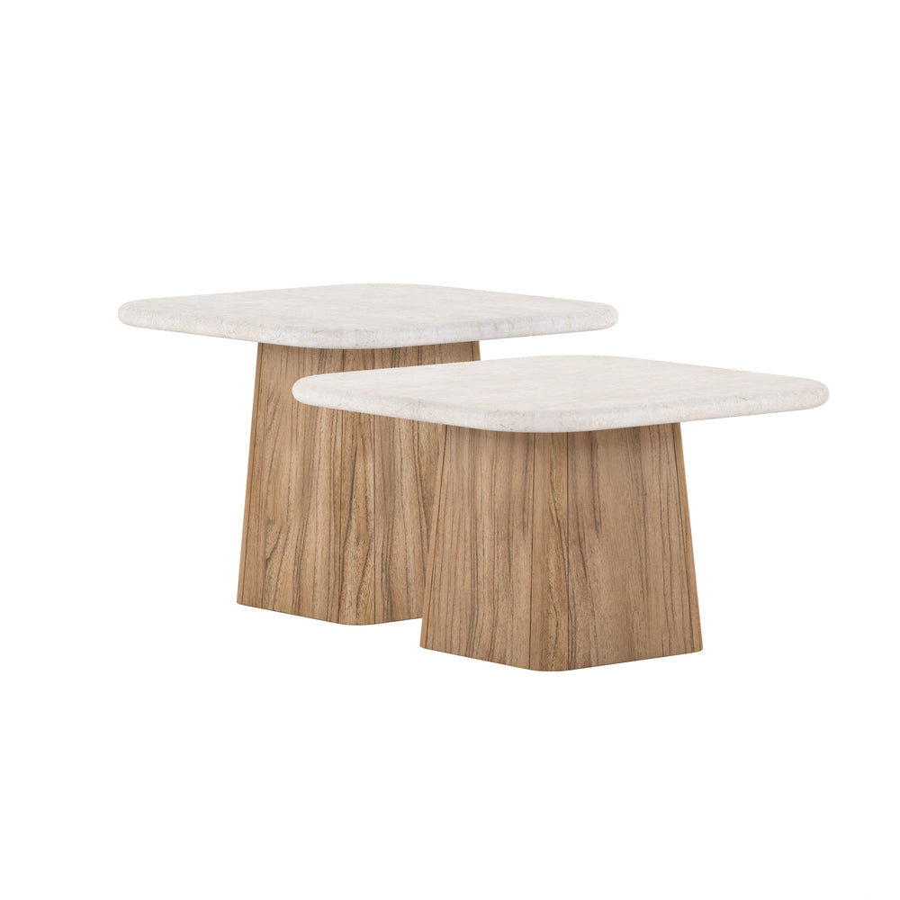 A.R.T. Furniture Portico Bunching Tables - Modern Contemporary Design With Honed Travertine Tops, Versatile Pairing! Brown, White Parawood Solids,Mindi Veneers,Travertine 323316-3335