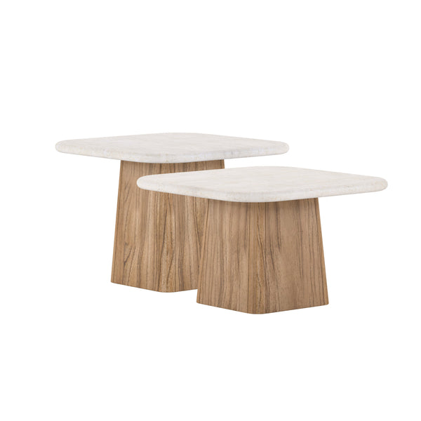 A.R.T. Furniture Portico Bunching Tables - Modern Contemporary Design With Honed Travertine Tops, Versatile Pairing! Brown, White Parawood Solids,Mindi Veneers,Travertine 323316-3335