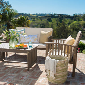English Elm 4pc Outdoor Chat Set Solid Acacia Wood Loveseat Club Chairs and Coffee Table Patio Grey+Cream 59116.00GRY