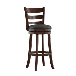 Homelegance By Top-Line Wyatt Ladder Back Faux Leather Swivel 29-inch Height Bar Stool Black Rubberwood