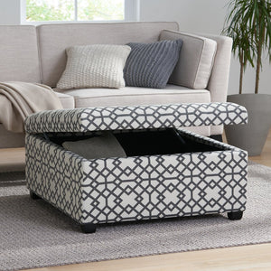 English Elm Richmond Square Storage Ottoman Geometric Patterned Fabric Lift Top Living Room 60266.00