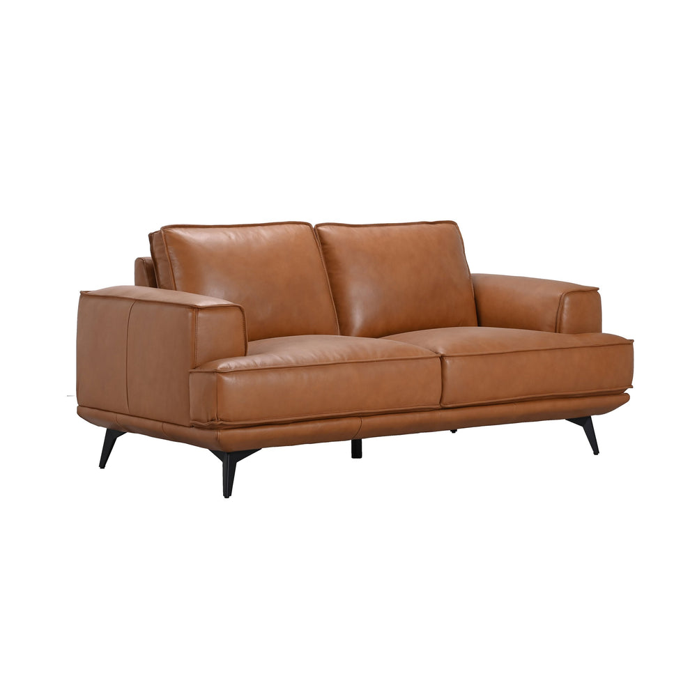 Porter Designs Porter Pirelli Midcentury Modern Loveseat In Cognac Tan Full-grain Leather With Honey Finish Legs Brown Leather 02-204-02-0330
