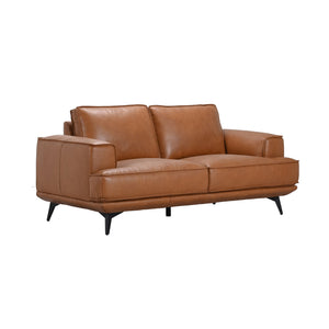 Porter Designs Porter Pirelli Midcentury Modern Loveseat In Cognac Tan Full-grain Leather With Honey Finish Legs Brown Leather 02-204-02-0330