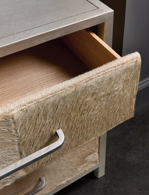 Hooker Furniture Melange Hair-On-Hide Chest With Silver Metal Frame, 3 Soft-Close Drawers, Luxe Textured Accent 628-85004-92