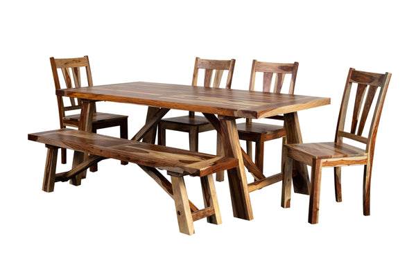 Porter Designs Kalispell Solid Sheesham Wood Dining Table - Handcrafted Arts & Crafts Elegance Natural Wood 07-196-01-2419