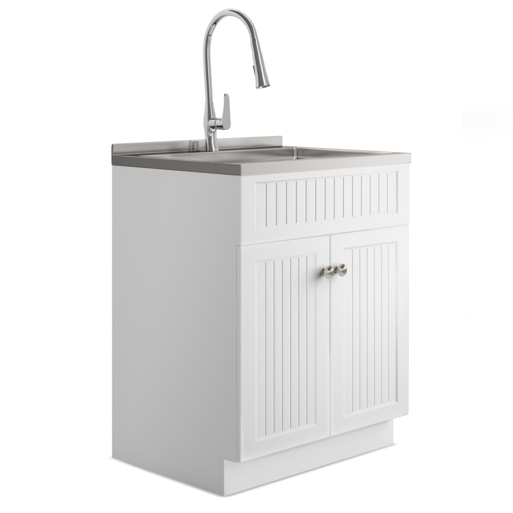 English Elm Beckham 28" Compact Laundry Cabinet With High-Arch Faucet & Stainless Steel Sink For Versatile Use B136P158790