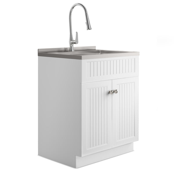 English Elm Beckham 28" Compact Laundry Cabinet With High-Arch Faucet & Stainless Steel Sink For Versatile Use B136P158790